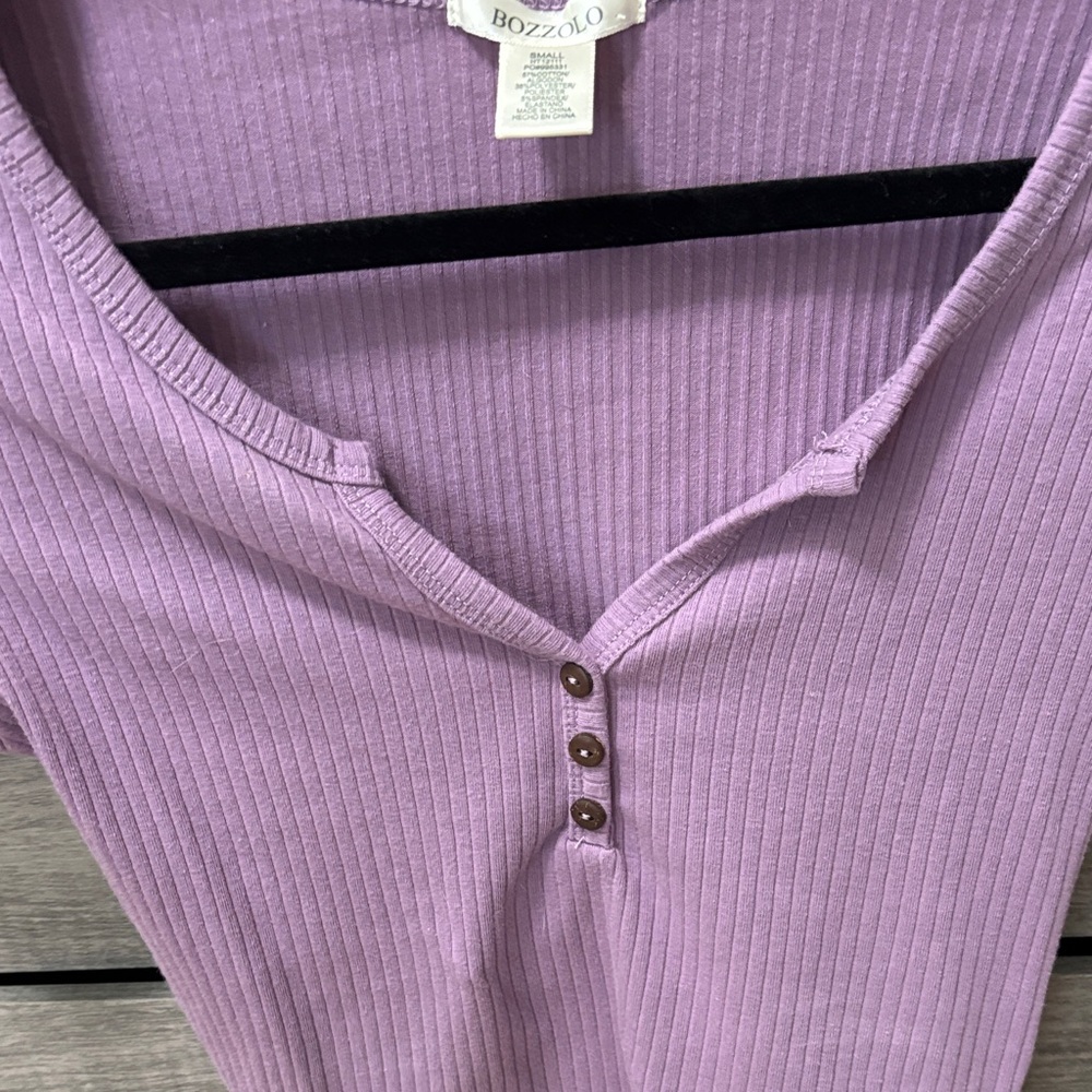 Bozzolo Lilac Faux Button Up Ribbed Crop Top - Picture 3 of 4